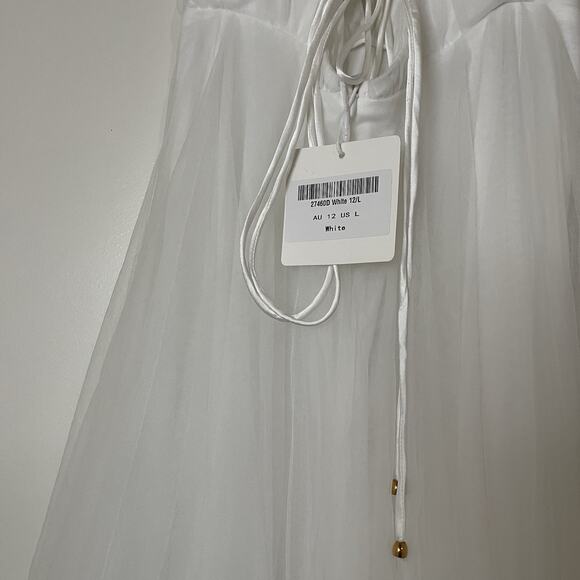 NEW! Selfie Leslie Floating By Plunging Neckline Mesh Overlay Midi Dress White L - Picture 11 of 13